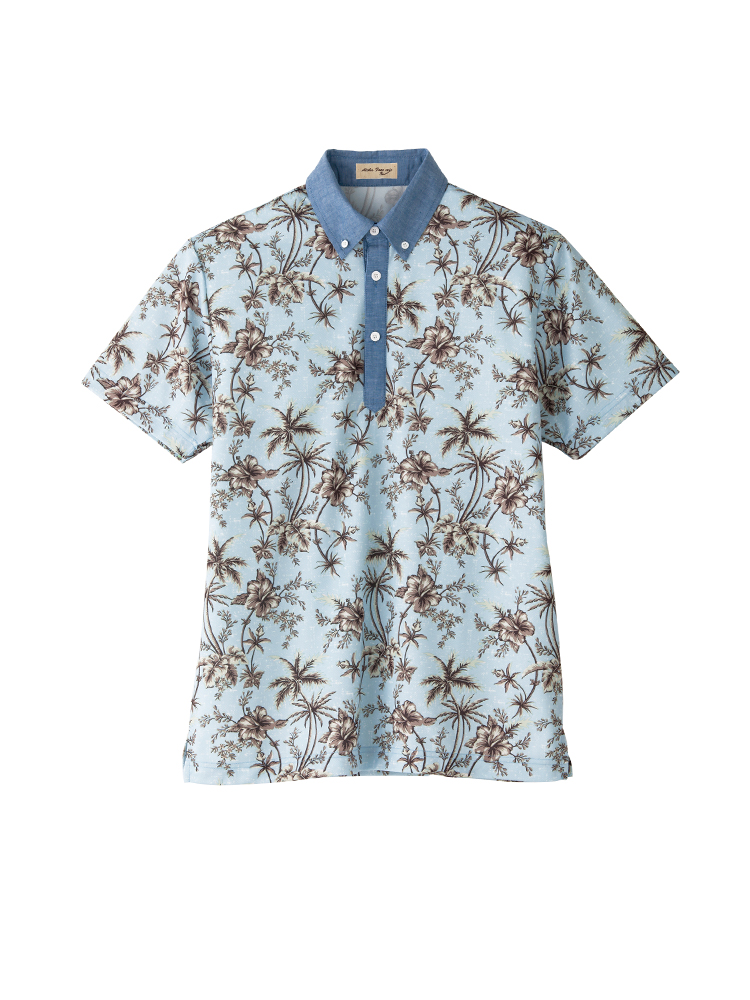 アロハポロシャツ（男女兼用・ヤシ柄）