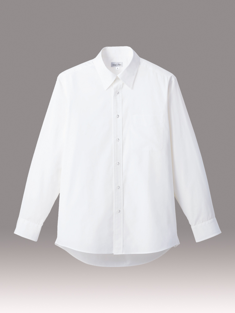 ブロードレギュラーカラー長袖シャツ（白ボタン）