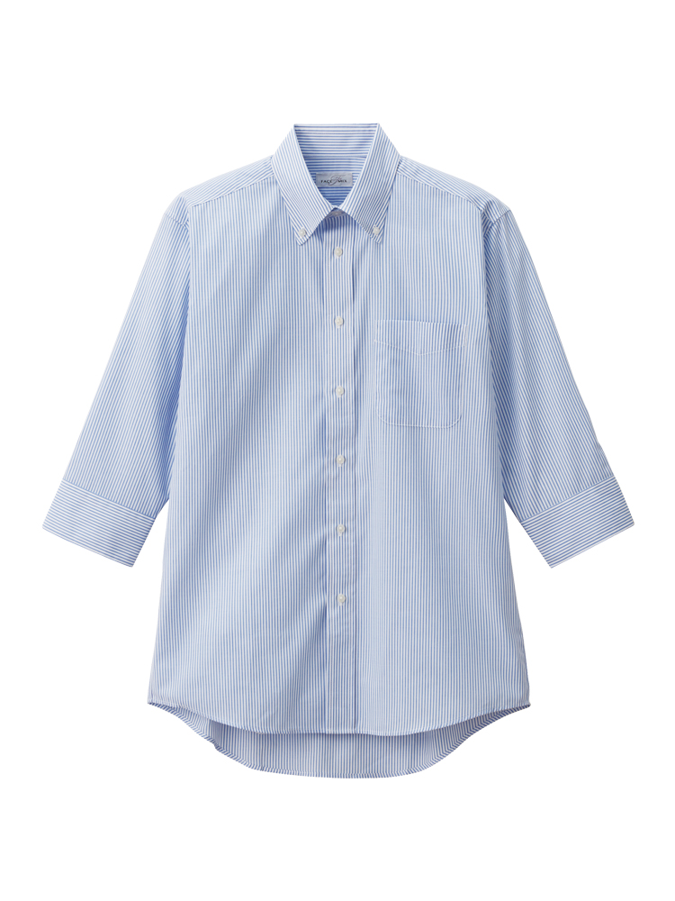 ユニセックスボタンダウン七分袖シャツ