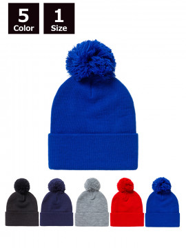 カフドポンポンニットビーニー